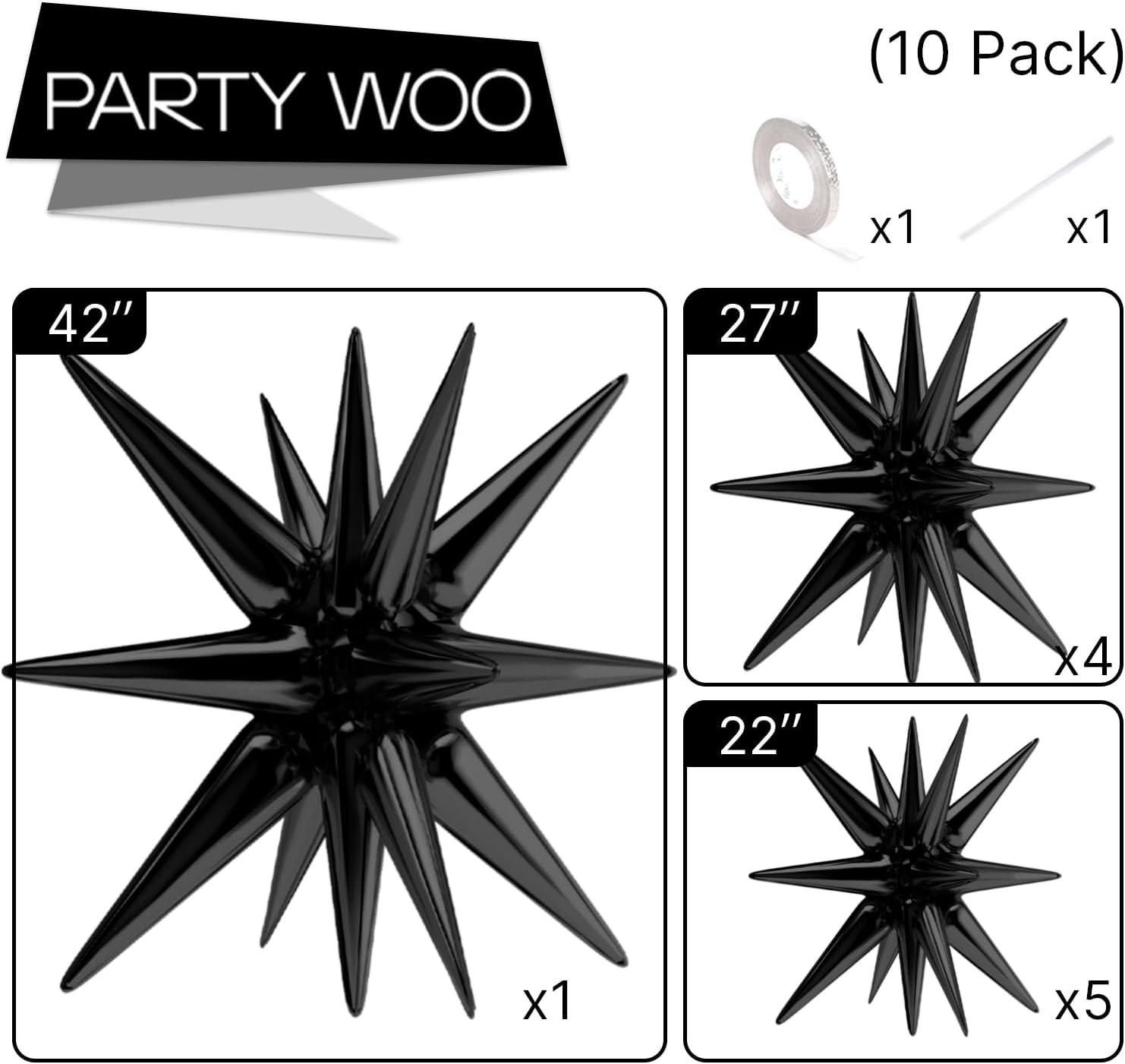 imagePartyWoo Red Star Foil Balloons 6pcs Different Sizes Pack of 27 22 Inch Large Explosion Spike Mylar Balloons for Graduation Wedding Anniversary Birthday Bachelorette Engagement Party DecorationsBlack