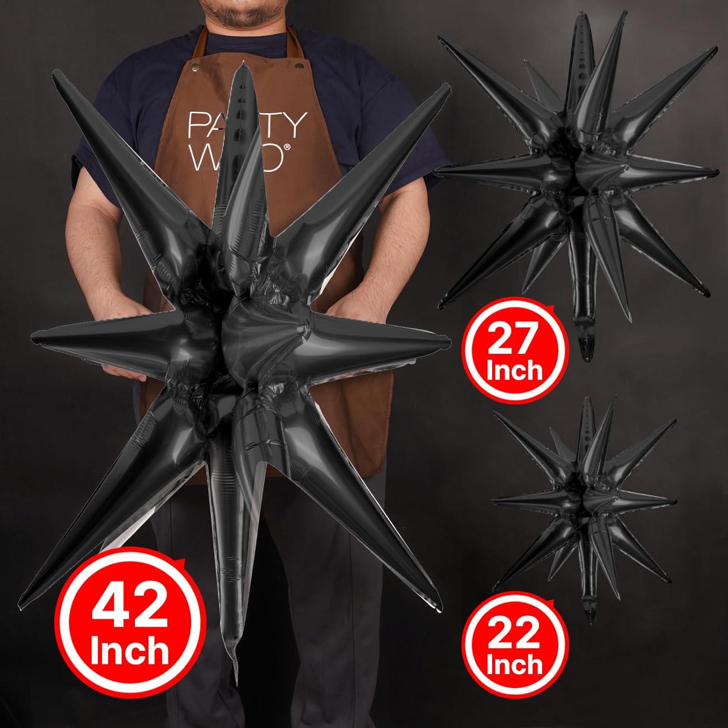 imagePartyWoo Red Star Foil Balloons 6pcs Different Sizes Pack of 27 22 Inch Large Explosion Spike Mylar Balloons for Graduation Wedding Anniversary Birthday Bachelorette Engagement Party DecorationsBlack