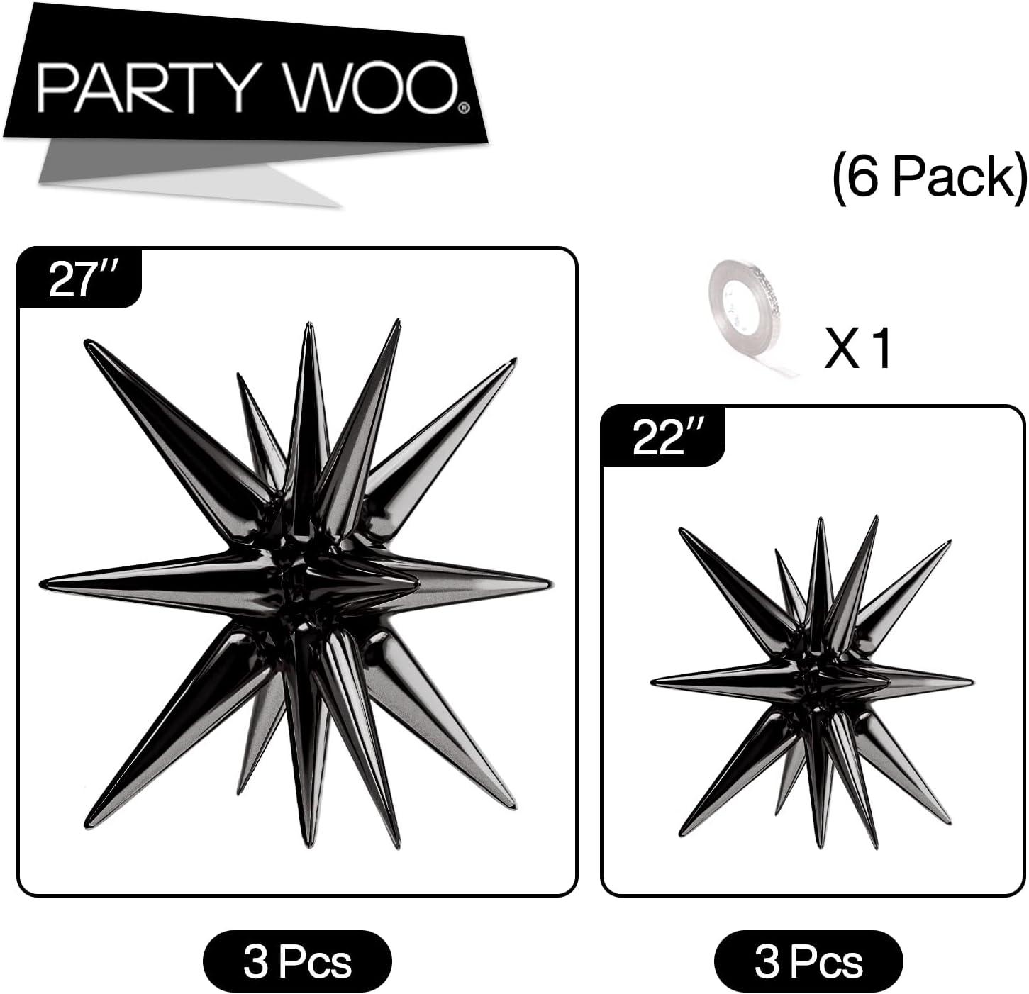 imagePartyWoo Red Star Foil Balloons 6pcs Different Sizes Pack of 27 22 Inch Large Explosion Spike Mylar Balloons for Graduation Wedding Anniversary Birthday Bachelorette Engagement Party DecorationsBlack