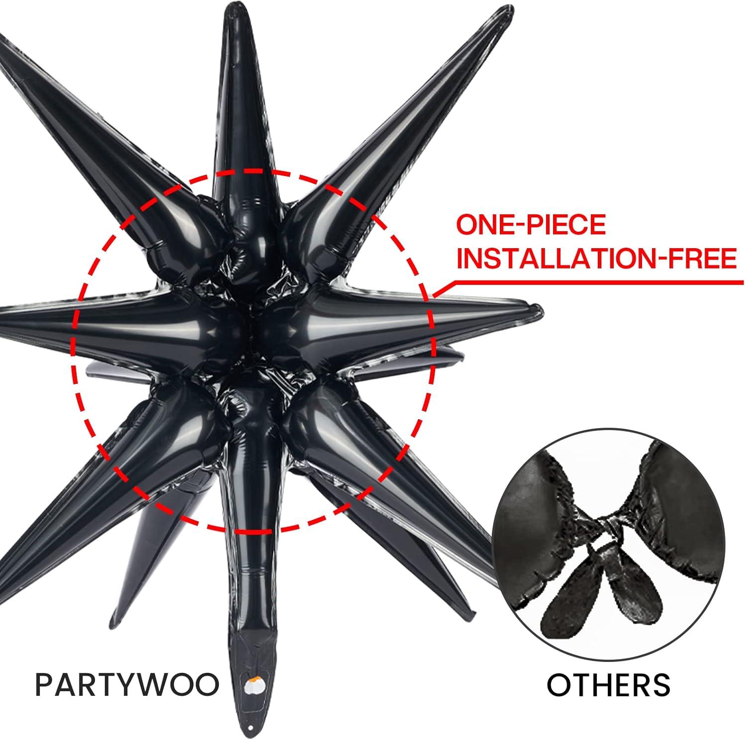 imagePartyWoo Red Star Foil Balloons 6pcs Different Sizes Pack of 27 22 Inch Large Explosion Spike Mylar Balloons for Graduation Wedding Anniversary Birthday Bachelorette Engagement Party DecorationsBlack
