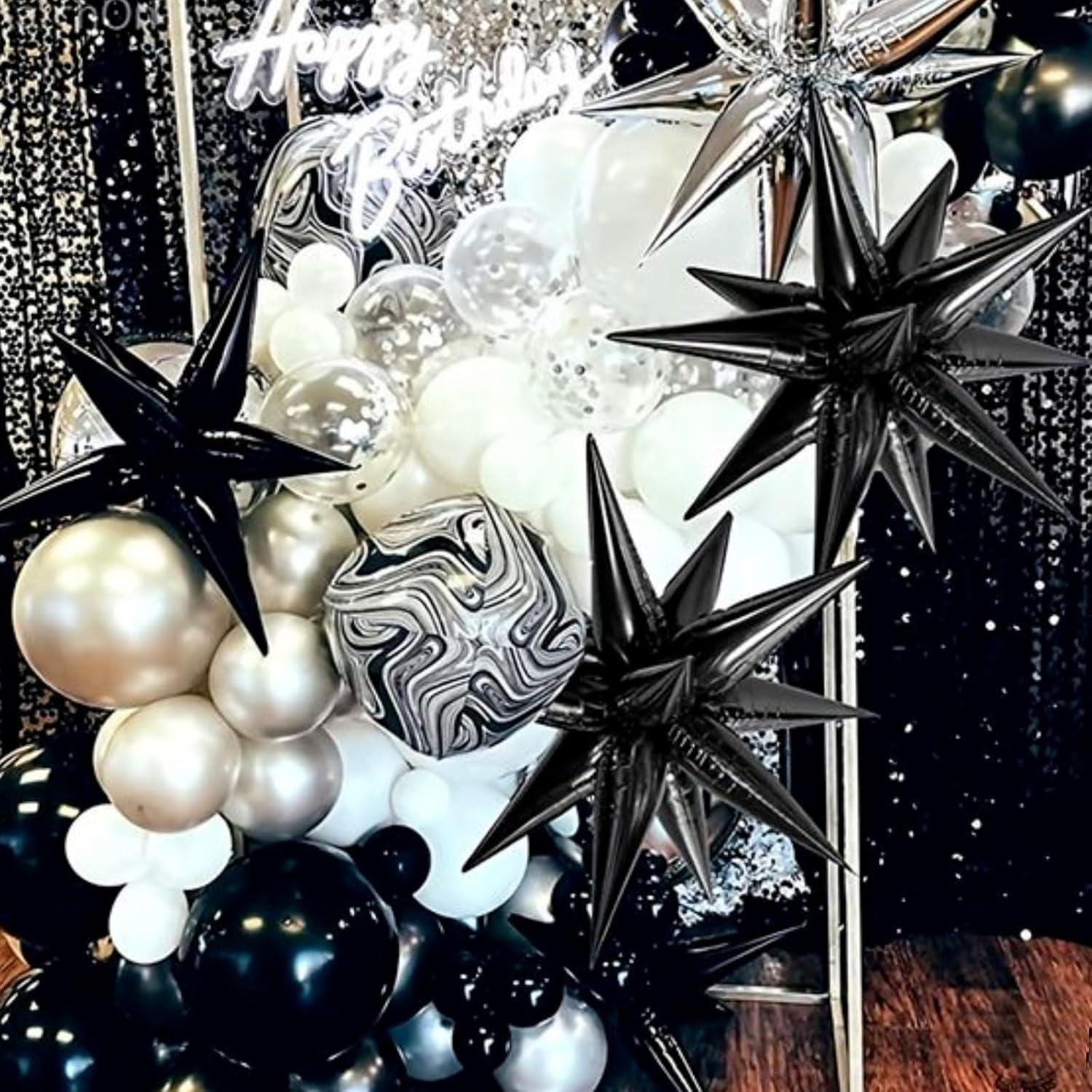 imagePartyWoo Red Star Foil Balloons 6pcs Different Sizes Pack of 27 22 Inch Large Explosion Spike Mylar Balloons for Graduation Wedding Anniversary Birthday Bachelorette Engagement Party DecorationsBlack