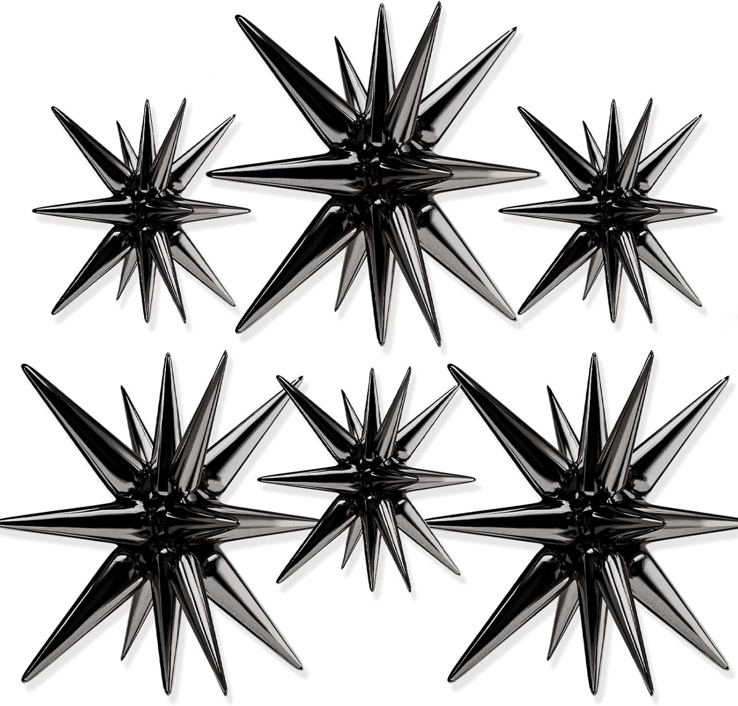 imagePartyWoo Red Star Foil Balloons 6pcs Different Sizes Pack of 27 22 Inch Large Explosion Spike Mylar Balloons for Graduation Wedding Anniversary Birthday Bachelorette Engagement Party DecorationsBlack
