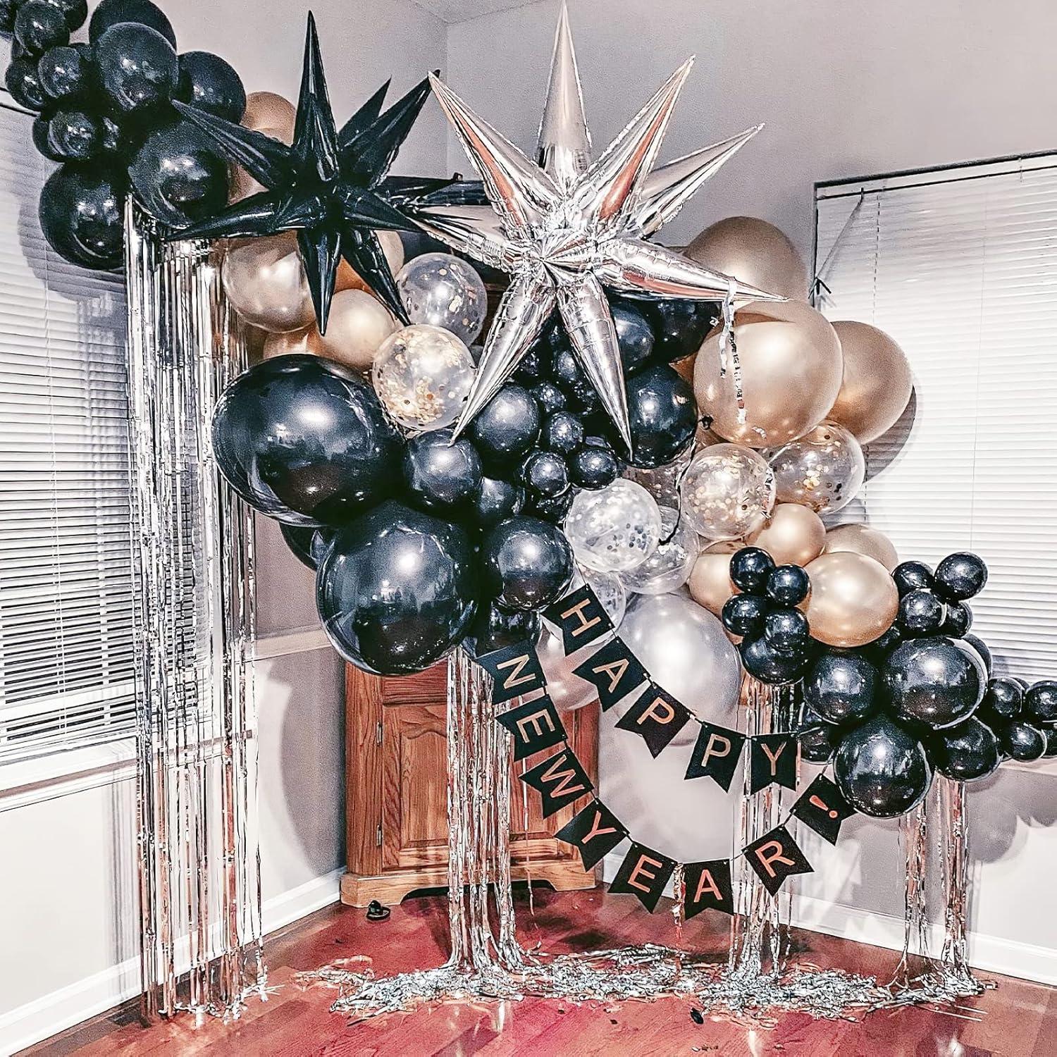 imagePartyWoo Red Star Foil Balloons 6pcs Different Sizes Pack of 27 22 Inch Large Explosion Spike Mylar Balloons for Graduation Wedding Anniversary Birthday Bachelorette Engagement Party DecorationsBlack