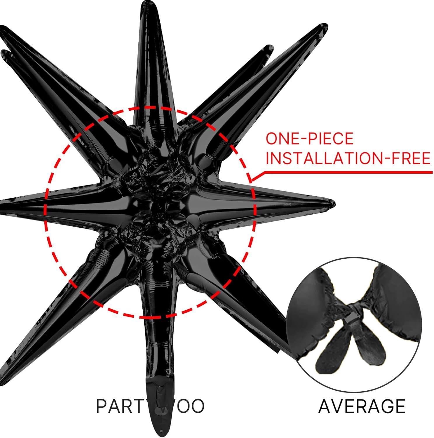 imagePartyWoo Red Star Foil Balloons 6pcs Different Sizes Pack of 27 22 Inch Large Explosion Spike Mylar Balloons for Graduation Wedding Anniversary Birthday Bachelorette Engagement Party DecorationsBlack