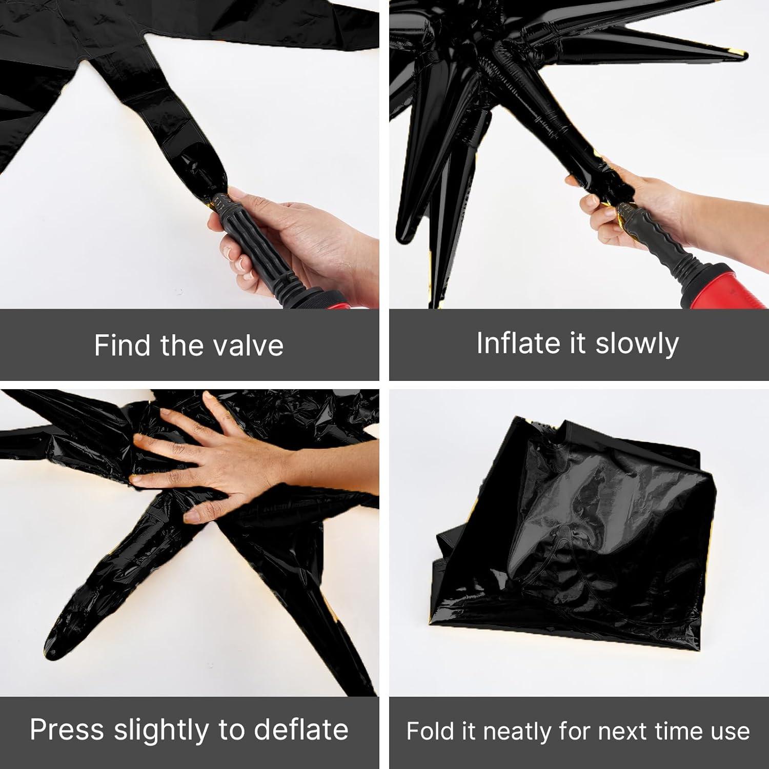 imagePartyWoo Red Star Foil Balloons 6pcs Different Sizes Pack of 27 22 Inch Large Explosion Spike Mylar Balloons for Graduation Wedding Anniversary Birthday Bachelorette Engagement Party DecorationsBlack