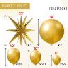 PartyWoo Metallic Gold Star Balloons 110pcs Different Sizes 18 12 10 5 Inch Pack 22 Inch Gold Spike Star Explosion Foil Mylar Balloon Arch Kit for Birthday Engagement Party Decorations Gold-G101(Gold)