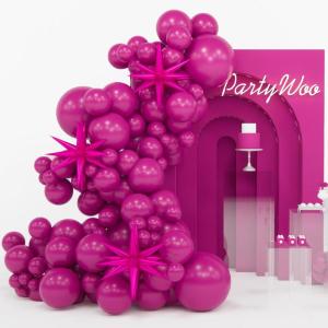 PartyWoo Metallic Gold Star Balloons 110pcs Different Sizes 18 12 10 5 Inch Pack 22 Inch Gold Spike Star Explosion Foil Mylar Balloon Arch Kit for Birthday Engagement Party Decorations Gold-G101(Pink – Jazzberry Jam Pink)
