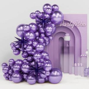 PartyWoo Metallic Gold Star Balloons 110pcs Different Sizes 18 12 10 5 Inch Pack 22 Inch Gold Spike Star Explosion Foil Mylar Balloon Arch Kit for Birthday Engagement Party Decorations Gold-G101(Purple – Metallic Purple)