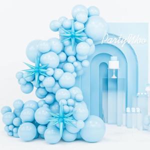 PartyWoo Metallic Gold Star Balloons 110pcs Different Sizes 18 12 10 5 Inch Pack 22 Inch Gold Spike Star Explosion Foil Mylar Balloon Arch Kit for Birthday Engagement Party Decorations Gold-G101(Blue – Pastel Blue)