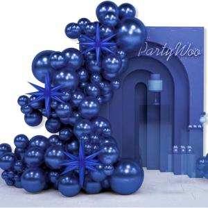 PartyWoo Metallic Gold Star Balloons 110pcs Different Sizes 18 12 10 5 Inch Pack 22 Inch Gold Spike Star Explosion Foil Mylar Balloon Arch Kit for Birthday Engagement Party Decorations Gold-G101(Blue – Nile Blue)