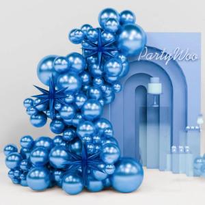 PartyWoo Metallic Gold Star Balloons 110pcs Different Sizes 18 12 10 5 Inch Pack 22 Inch Gold Spike Star Explosion Foil Mylar Balloon Arch Kit for Birthday Engagement Party Decorations Gold-G101(Blue – Metallic Blue)