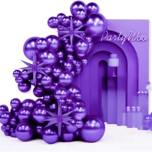 PartyWoo Metallic Gold Star Balloons 110pcs Different Sizes 18 12 10 5 Inch Pack 22 Inch Gold Spike Star Explosion Foil Mylar Balloon Arch Kit for Birthday Engagement Party Decorations Gold-G101(Purple – Royal Purple)