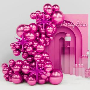 PartyWoo Metallic Gold Star Balloons 110pcs Different Sizes 18 12 10 5 Inch Pack 22 Inch Gold Spike Star Explosion Foil Mylar Balloon Arch Kit for Birthday Engagement Party Decorations Gold-G101(Pink – Metallic Magenta)