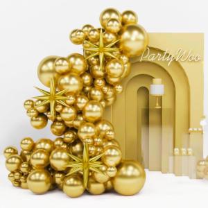 PartyWoo Metallic Gold Star Balloons 110pcs Different Sizes 18 12 10 5 Inch Pack 22 Inch Gold Spike Star Explosion Foil Mylar Balloon Arch Kit for Birthday Engagement Party Decorations Gold-G101(Gold)
