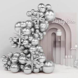 PartyWoo Metallic Gold Star Balloons 110pcs Different Sizes 18 12 10 5 Inch Pack 22 Inch Gold Spike Star Explosion Foil Mylar Balloon Arch Kit for Birthday Engagement Party Decorations Gold-G101(Silver)
