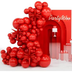 PartyWoo Metallic Gold Star Balloons 110pcs Different Sizes 18 12 10 5 Inch Pack 22 Inch Gold Spike Star Explosion Foil Mylar Balloon Arch Kit for Birthday Engagement Party Decorations Gold-G101(Red)