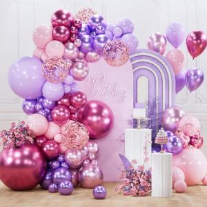 PartyWoo Purple Gold and Green Balloon Arch Kit Garland 100pcs Different Sizes of 18 12 5 Inch Pearl Purple Gold Green Confetti Balloons for Mardi Gras Carnival Masquerade Birthday Party Decorations(Purple-3283)