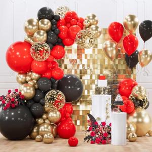 PartyWoo Purple Gold and Green Balloon Arch Kit Garland 100pcs Different Sizes of 18 12 5 Inch Pearl Purple Gold Green Confetti Balloons for Mardi Gras Carnival Masquerade Birthday Party Decorations(Red-3278)