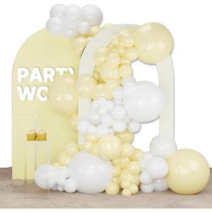 PartyWoo Purple Gold and Green Balloon Arch Kit Garland 100pcs Different Sizes of 18 12 5 Inch Pearl Purple Gold Green Confetti Balloons for Mardi Gras Carnival Masquerade Birthday Party Decorations(Yellow White-2246)
