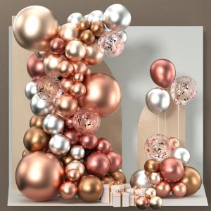 PartyWoo Rose Gold Balloon Arch Kit Garland 100 pcs Different Sizes of 18 12 10 5 Inch Metallic Rose Champagne Gold Bronze Silver Balloons for Wedding Engagement Baby Shower Birthday Party Decorations