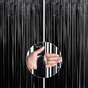 PartyWoo XtraLarge Foil Curtain, 2 pcs 3.3×6.6 ft Tinsel Curtains for Birthday Wedding Party Photo Backdrop, Black Streamers Metallic Fringe Tinsel Backdrop for New Year Birthday Party Decorations(Black)