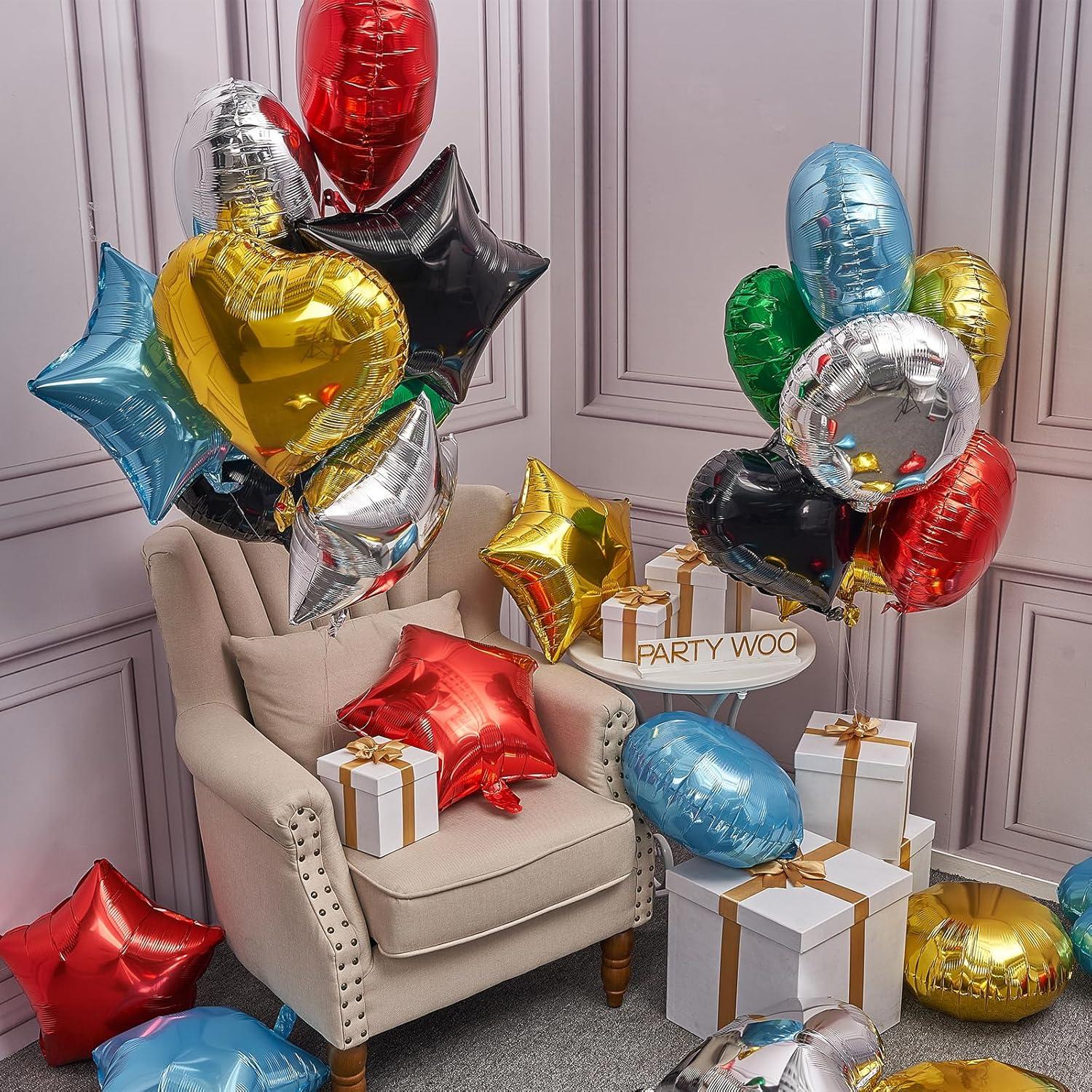 imagePartyWoo Foil Balloons 30 pcs 18 Inch Star Balloons Heart Round Balloon for Party Starry Night Party Twinkle Twinkle Little Star Shower Happy Birthday Decorations