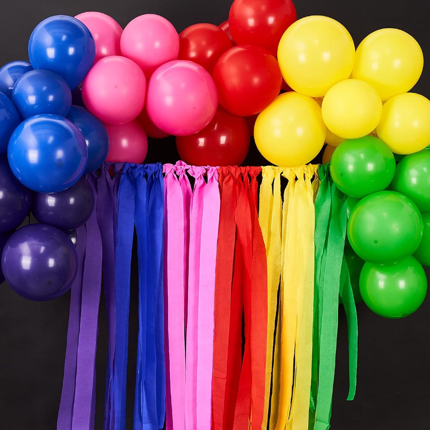 imagePartyWoo Rainbow Balloon Garland 100 pcs and Crepe Paper Streamers 6 Rolls