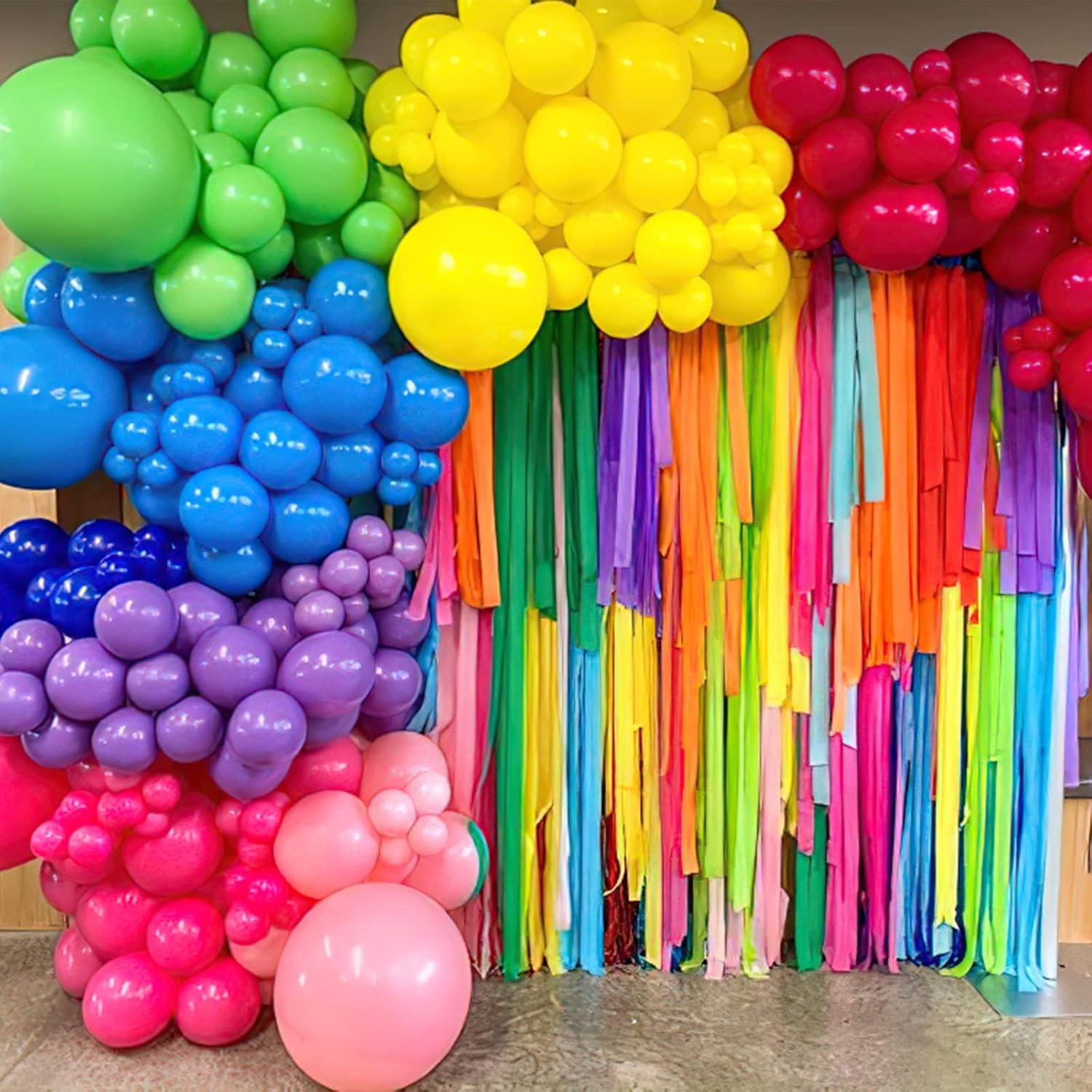 imagePartyWoo Rainbow Balloon Garland 100 pcs and Crepe Paper Streamers 6 Rolls