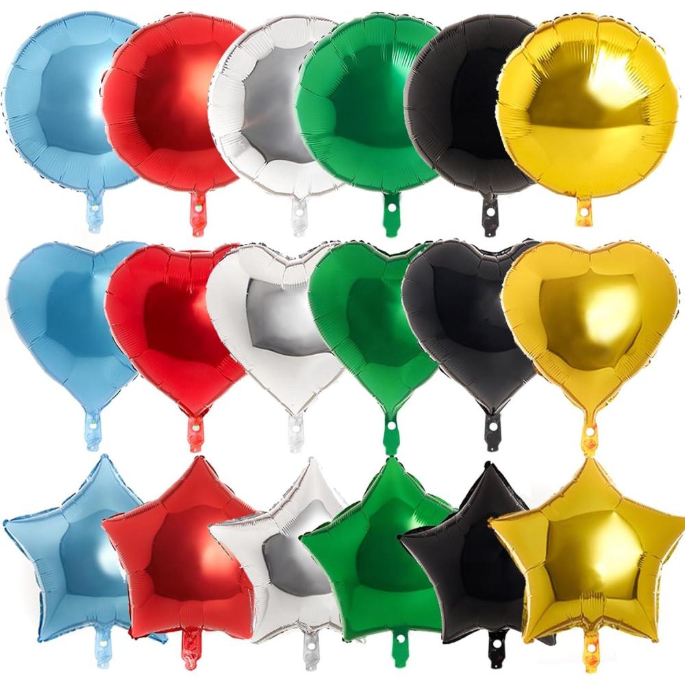 imagePartyWoo Foil Balloons 30 pcs 18 Inch Star Balloons Heart Round Balloon for Party Starry Night Party Twinkle Twinkle Little Star Shower Happy Birthday Decorations