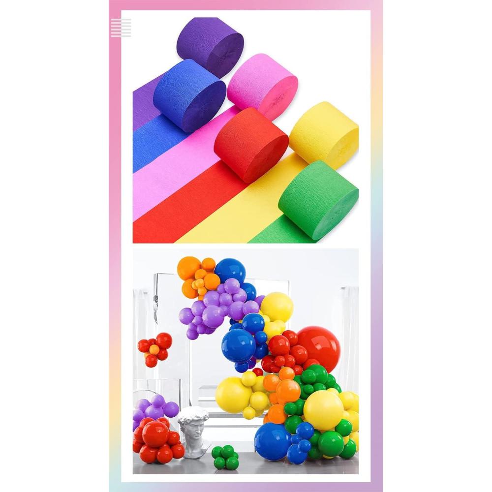 imagePartyWoo Rainbow Balloon Garland 100 pcs and Crepe Paper Streamers 6 Rolls