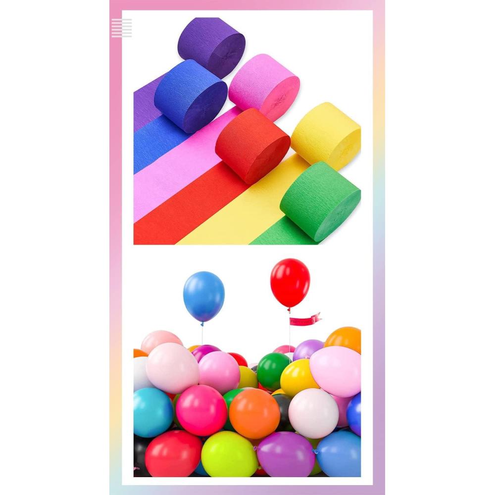 imagePartyWoo Rainbow Balloons 120 pcs and Crepe Paper Streamers 6 Rolls