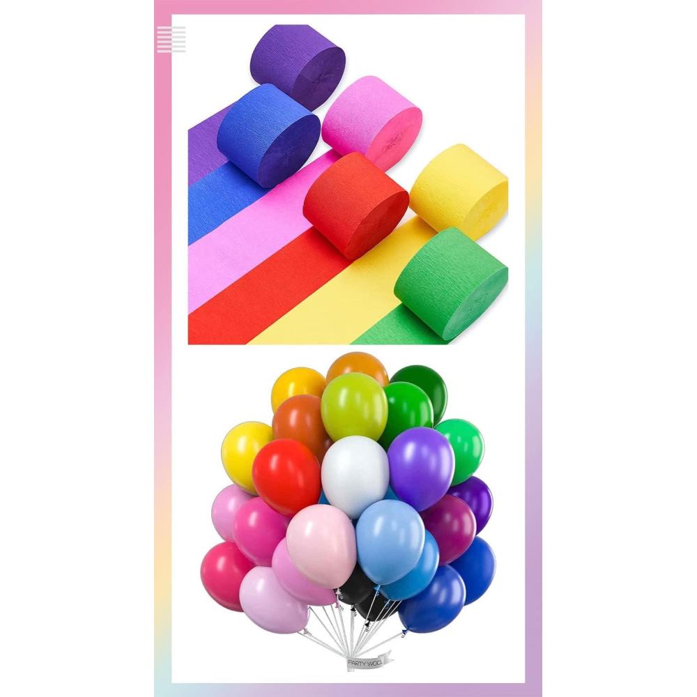 imagePartyWoo Rainbow Balloons 50 pcs and Crepe Paper Streamers 6 Rolls