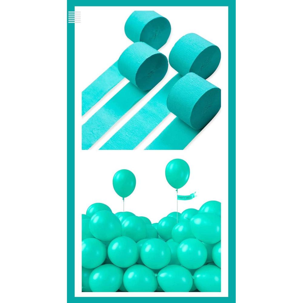 imagePartyWoo Teal Blue Balloons 120 pcs and Crepe Paper Streamers 4 Rolls