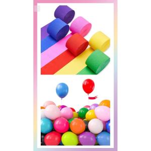 PartyWoo Rainbow Balloons 120 pcs and Crepe Paper Streamers 6 Rolls
