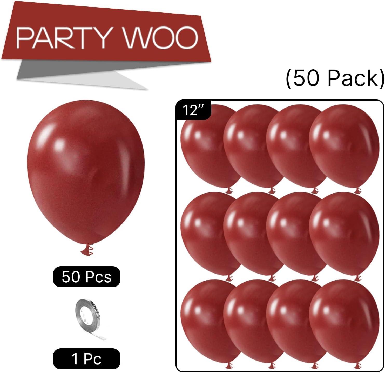 imagePartyWoo Maroon Balloons 50 pcs 12 Inch Burgundy Ruby Red Dark Red Latex Helium Balloons for Graduation Birthday Valentines Day Thanksgiving Wedding Anniversary Party Decorations RedY75