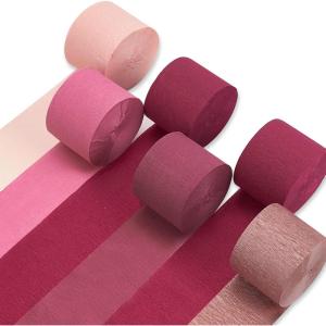 PartyWoo Dusty Pink Crepe Paper Streamers 6 Rolls 492 ft Pack of Metallic Rose Gold Burgundy Hot and Light Pink Crepe Paper for Bachelorette Birthday Party Decorations (1.8 Inch x 82 Ft/Roll)