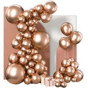 PartyWoo Metallic Rose Gold Balloons 100pcs Different Sizes of 18 12 10 5 Inch Chrome Champagne Gold Balloon Arch Kit for Birthday Anniversary Bridgerton Floral Party Decorations Rose Gold-G112