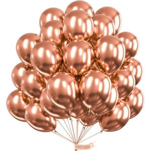 PartyWoo Rose Gold Balloons 51pcs 12 Inch Metallic Chrome Rose Gold Balloons for Wedding Sweet 16 Baby Shower Bridal Shower Bridgerton Floral Girl Birthday Party Decorations Rose Gold-G107