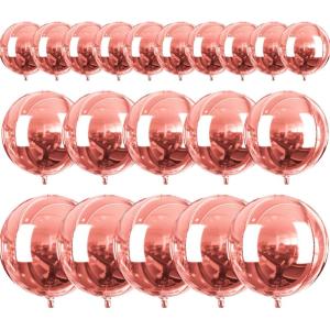 Rose Gold Foil Balloons by PartyWoo, 20 Pack: Round Balloons in 10″, “15”, “22 Inch Sizes, 4D Foil Balloons, Ribbon, Big Balloons for Birthday & Party Decorations