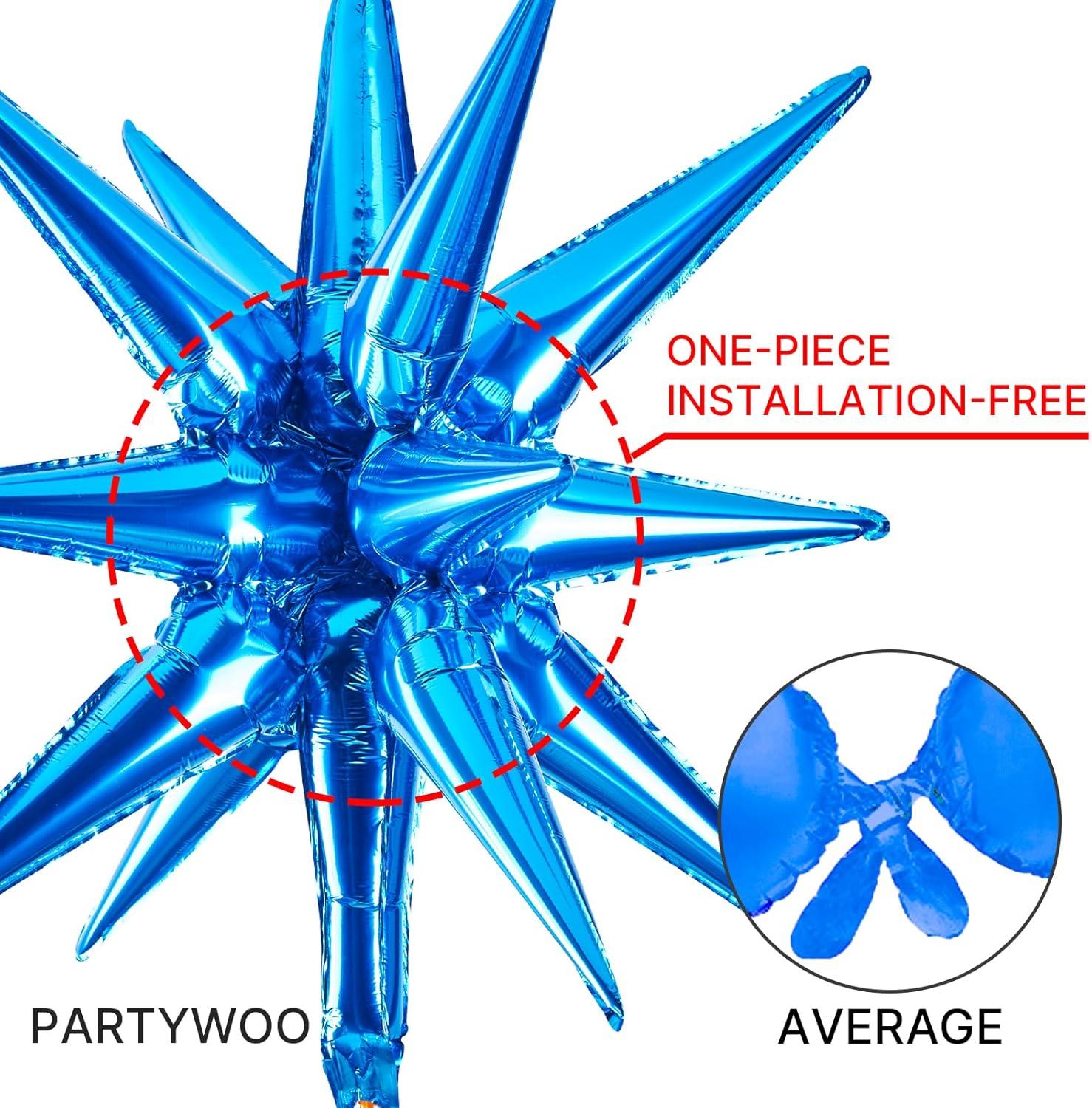imagePartyWoo Metallic Blue Star Balloons 110pcs Different Sizes 18 12 10 5 Inch Pack 22 Inch Royal Blue Spike Star Explosion Foil Mylar Balloon Arch Kit for Birthday Party Decorations BlueG119