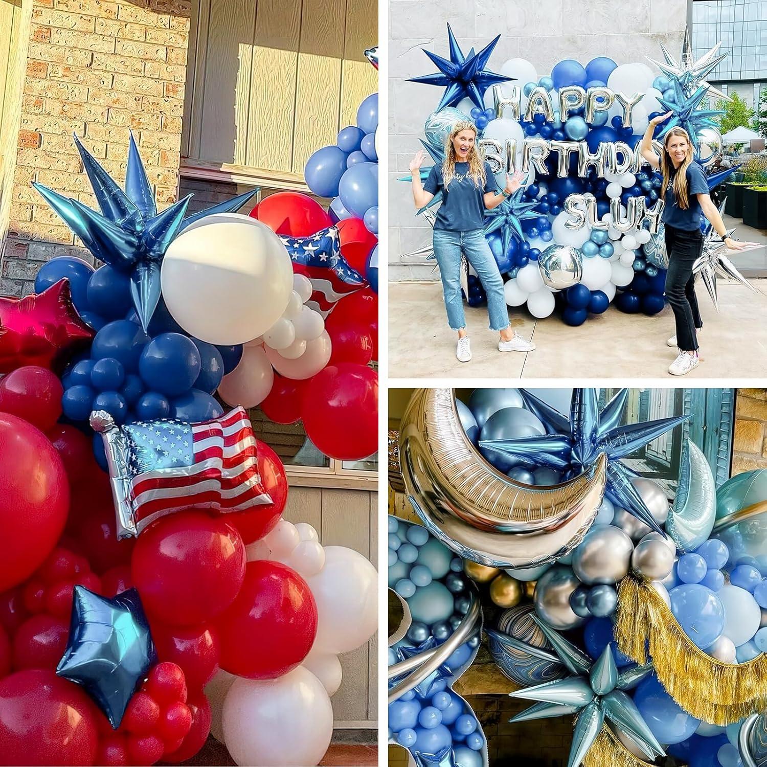 imagePartyWoo Metallic Blue Star Balloons 110pcs Different Sizes 18 12 10 5 Inch Pack 22 Inch Royal Blue Spike Star Explosion Foil Mylar Balloon Arch Kit for Birthday Party Decorations BlueG119
