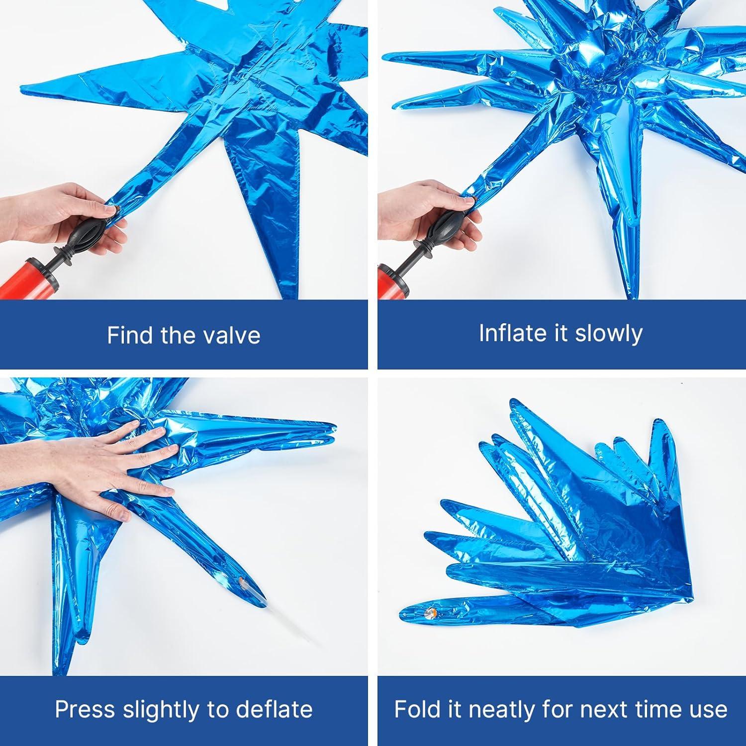 imagePartyWoo Metallic Blue Star Balloons 110pcs Different Sizes 18 12 10 5 Inch Pack 22 Inch Royal Blue Spike Star Explosion Foil Mylar Balloon Arch Kit for Birthday Party Decorations BlueG119