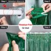 PartyWoo Green Streamers Backdrop 2pcs 3.3×6.6 ft Green Tinsel Foil Fringe Streamer Curtains Photo Backdrop for Graduation Birthday Wedding Dinosaur Jungle Golf Football Theme Party Decorations