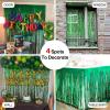 PartyWoo Green Streamers Backdrop 2pcs 3.3×6.6 ft Green Tinsel Foil Fringe Streamer Curtains Photo Backdrop for Graduation Birthday Wedding Dinosaur Jungle Golf Football Theme Party Decorations