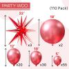 PartyWoo Metallic Red Star Balloons 110pcs Different Sizes 18 12 10 5 Inch Pack 22 Inch Red Spike Star Explosion Foil Mylar Balloon Arch Kit for Birthday Engagement Party Decorations Pink-G104