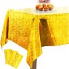 PartyWoo Gold Foil Tablecloth, 3 Pack 54 x 108 Inch Iridescent Rectangle, for 6 to 8 Foot Table, Metallic Color Cover, Waterproof for Birthday, Party