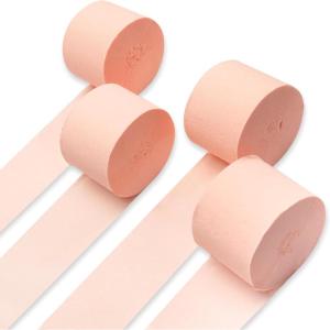 PartyWoo Crepe Paper Streamers 4 Rolls 328ft, Pack of Peachy Pink Crepe Paper for Party Decorations, Wedding Decorations, Birthday Decorations, Baby Shower Decorations (1.8 Inch x 82 Ft/Roll)