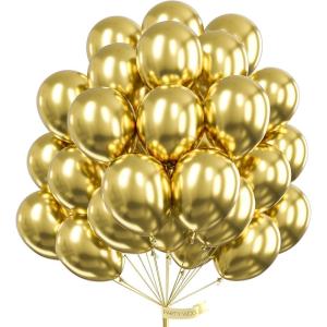 PartyWoo Metallic Gold Balloons 52 pcs 12 Inch Chrome Gold Latex Helium Balloons for Graduation Baby Shower Gender Reveal Christmas Wedding New Year Anniversaries Birthday Party Decorations Gold-G101