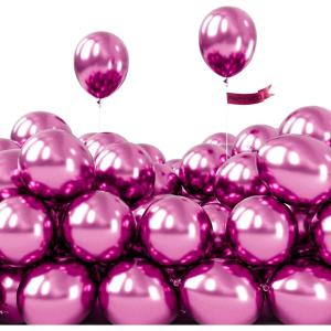 PartyWoo Metallic Hot Pink Balloons 50pcs 5 Inch Chorme Dark Pink Magenta Fuchsia Latex Balloons for Wedding Gender Reveal Birthday Girl Baby Shower Wedding 1950s Party Decorations Pink-G114