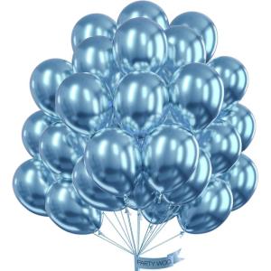 PartyWoo Metallic Light Blue Balloons, 51 pcs 12 Inch Light Blue Metallic Balloons, Metallic Balloons for Balloon Garland Balloon Arch as Birthday Party Decorations, Wedding Decorations, Blue-G119